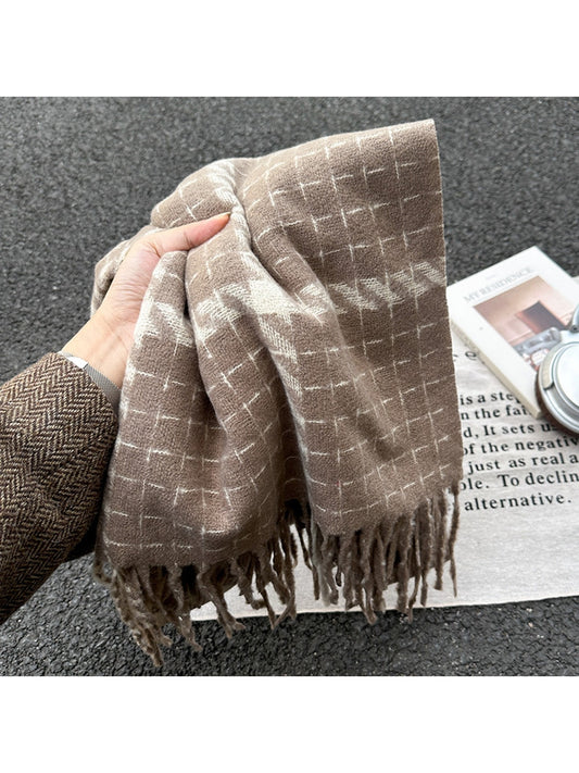 Scarvii - Grid Plaid Shawl Style Tassel Scarf