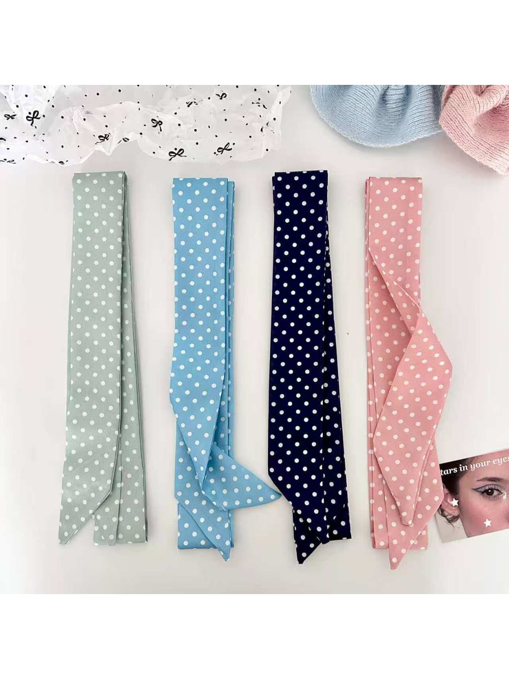 Scarvii Retro Polka Dot Print Skinny Scarf