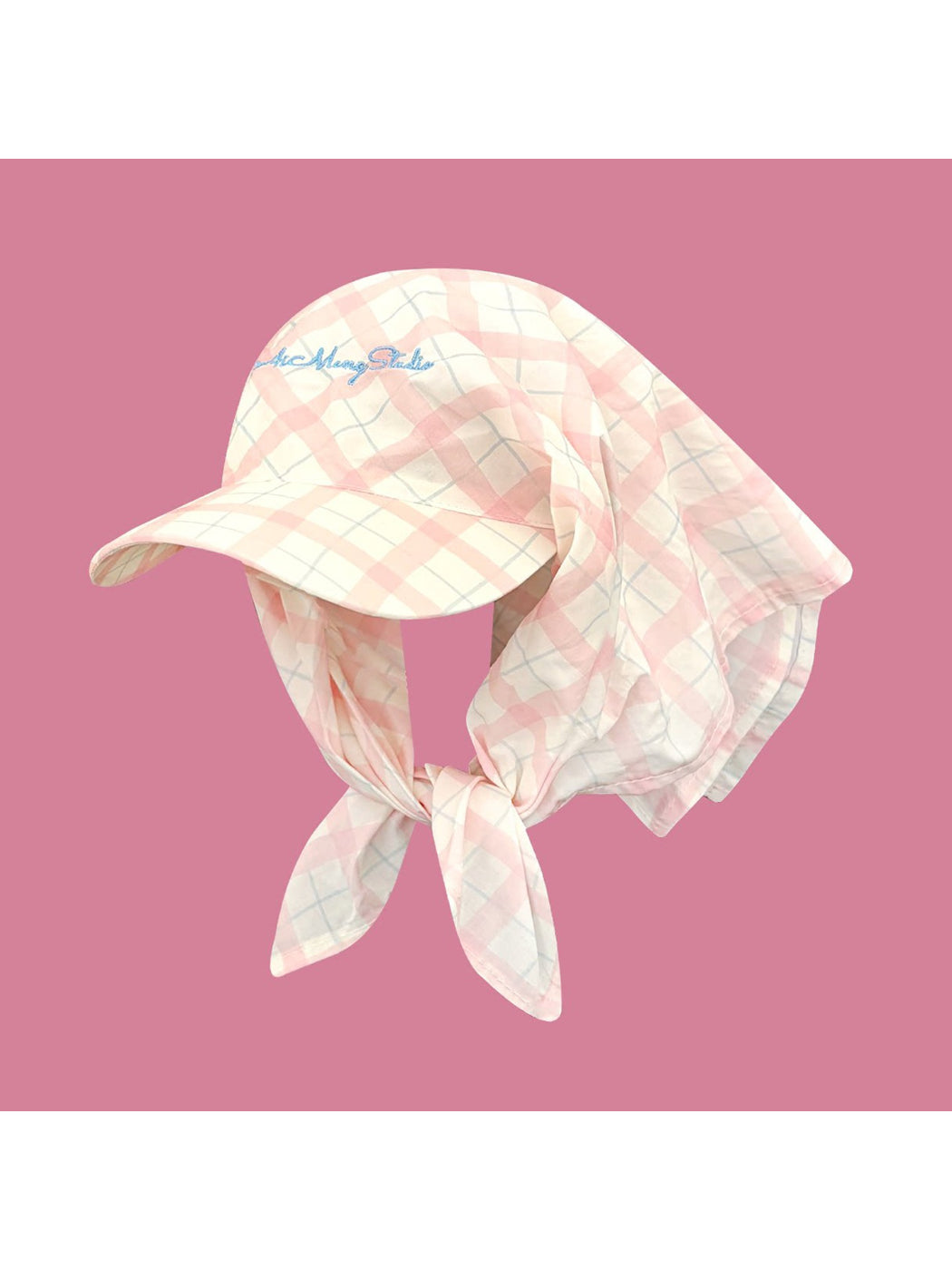 Back view of Haila plaid tie back visor cap featuring adjustable tie closure