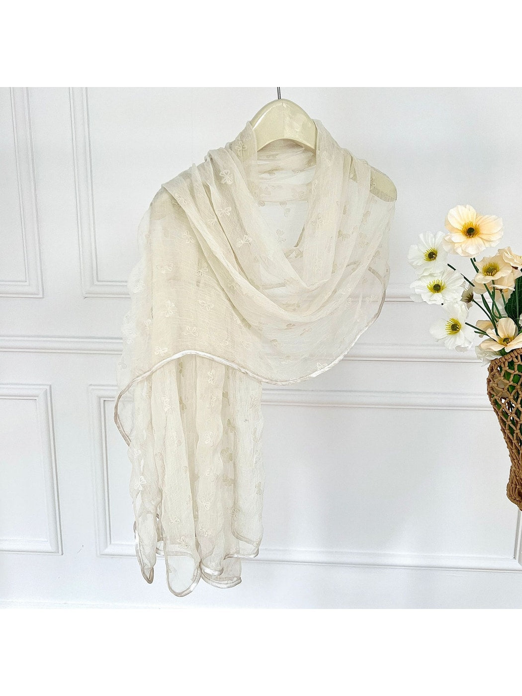 Scarvii - Bow Textured Long Wrap Fashion Scarf