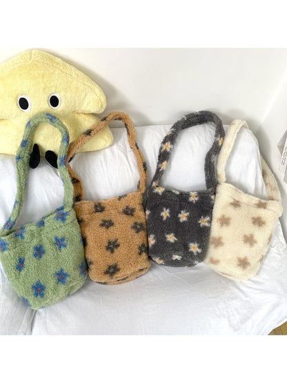 Cosbai – Floral Plush Bucket Shoulder Bag