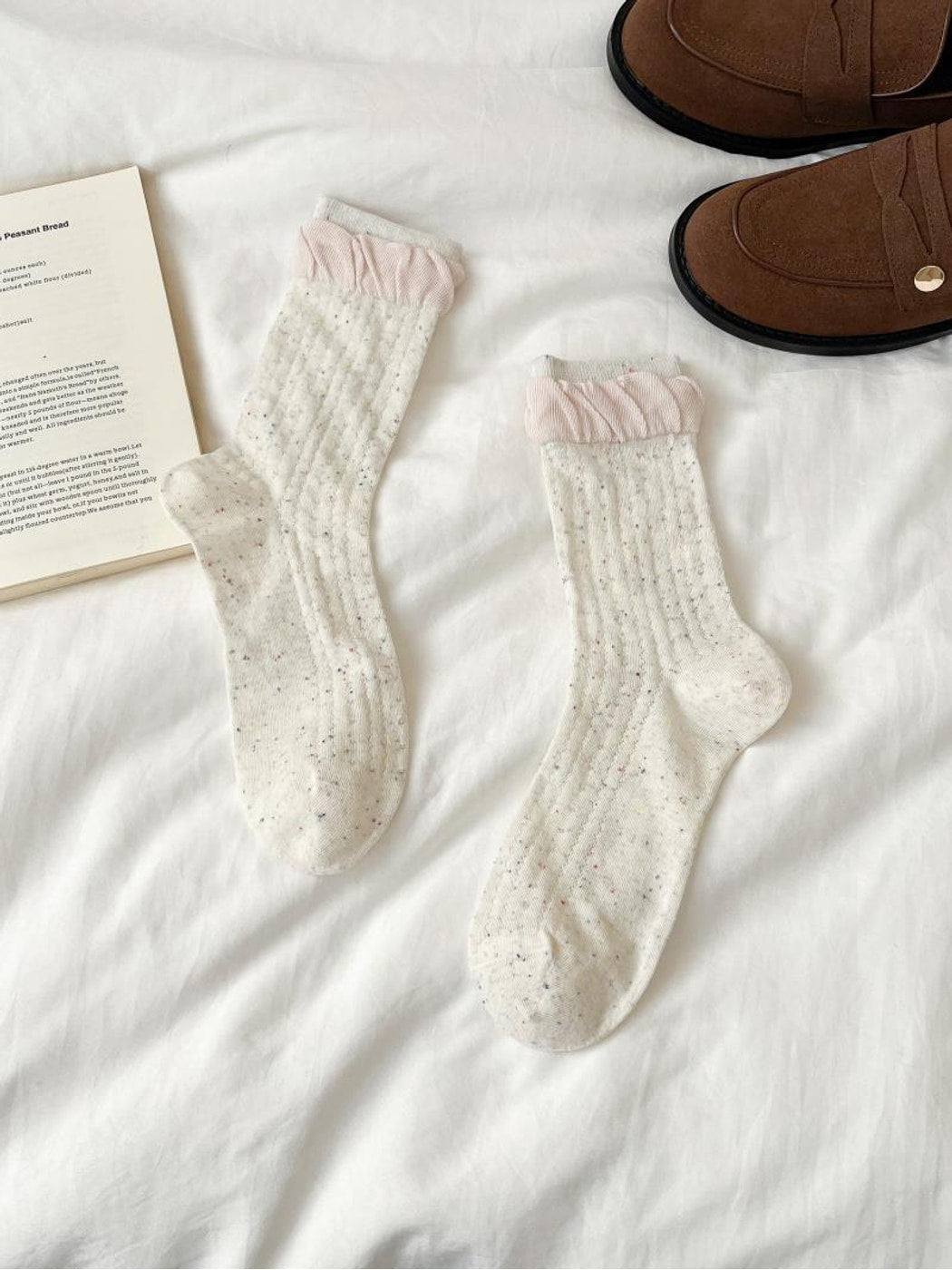 Rufia - Scalloped Cuff Ribbed Crew Socks