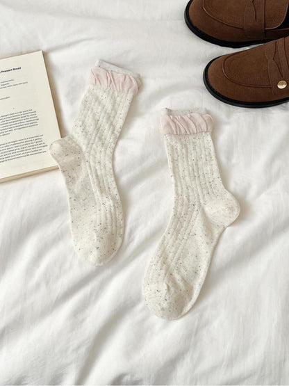 Rufia - Scalloped Cuff Ribbed Crew Socks