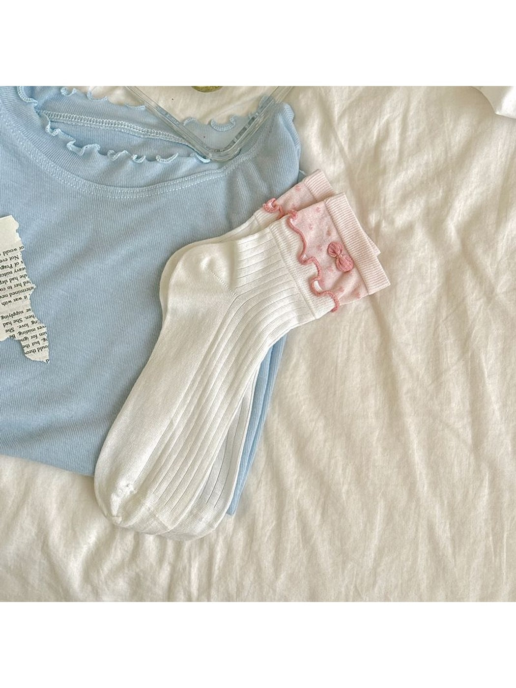 Rufia - Pink Tones Cute Ribbed Crew Socks