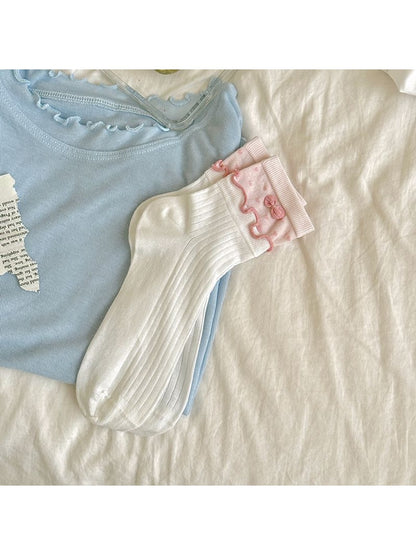 Rufia - Pink Tones Cute Ribbed Crew Socks