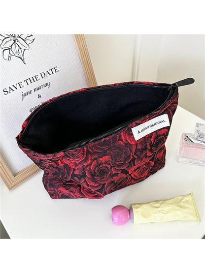 Cosbai - Rose Pattern Zipper Cosmetic Organizer Bag