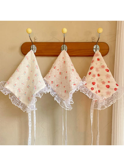 Scarvii Floral Strawberry Lace Trim Hair Scarf
