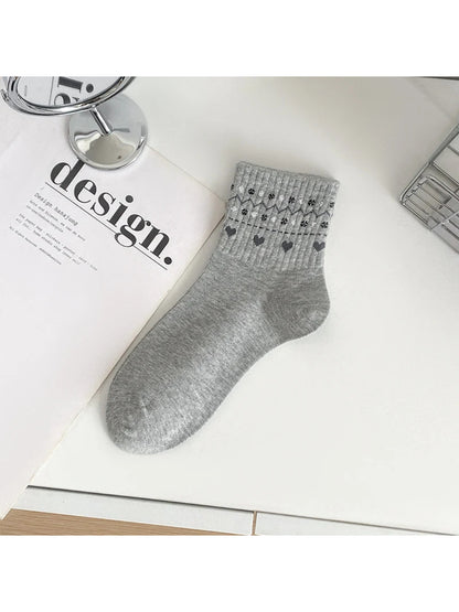 Rufia - Heart and Geometric Ribbed-Cuff Ankle Socks