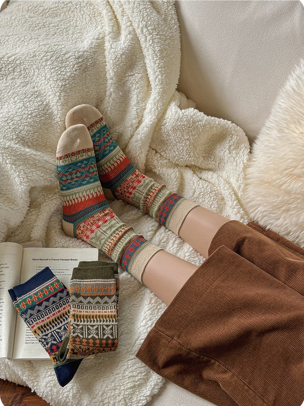 Rufia - Retro Style Mid-Calf Socks for Women