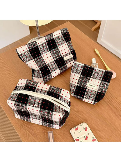 Cosbai - Plaid Polka Dots Handheld Women's Cosmetic Bag
