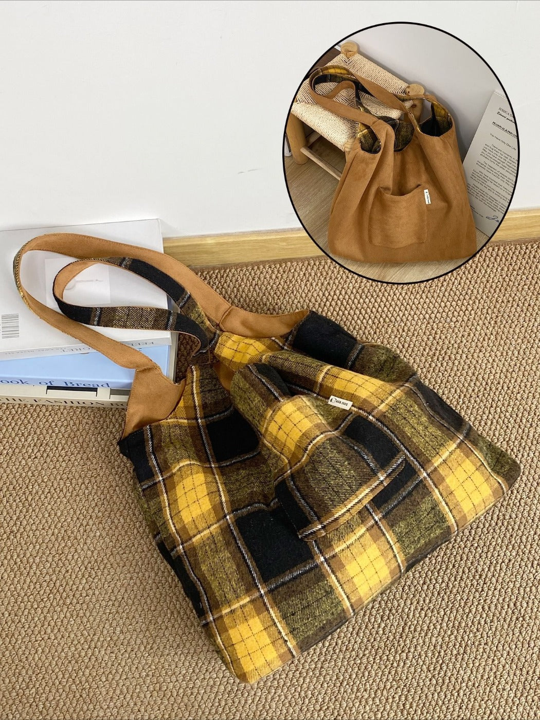 Cosbai – Reversible Plaid Tote Bag