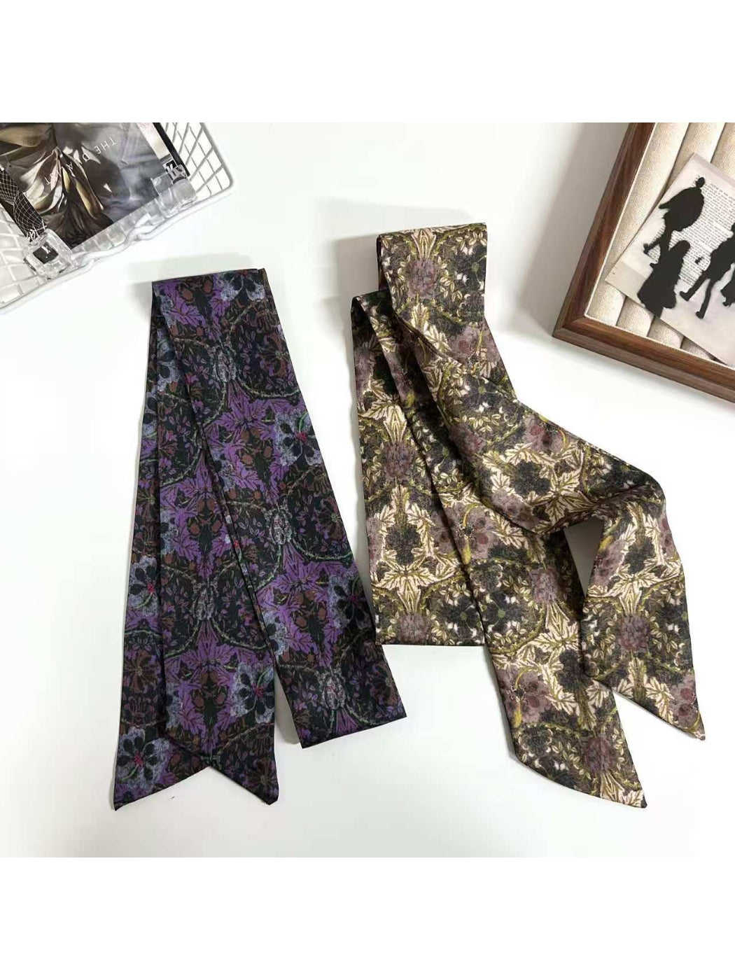 Scarvii Dark Garden Floral Skinny Scarf
