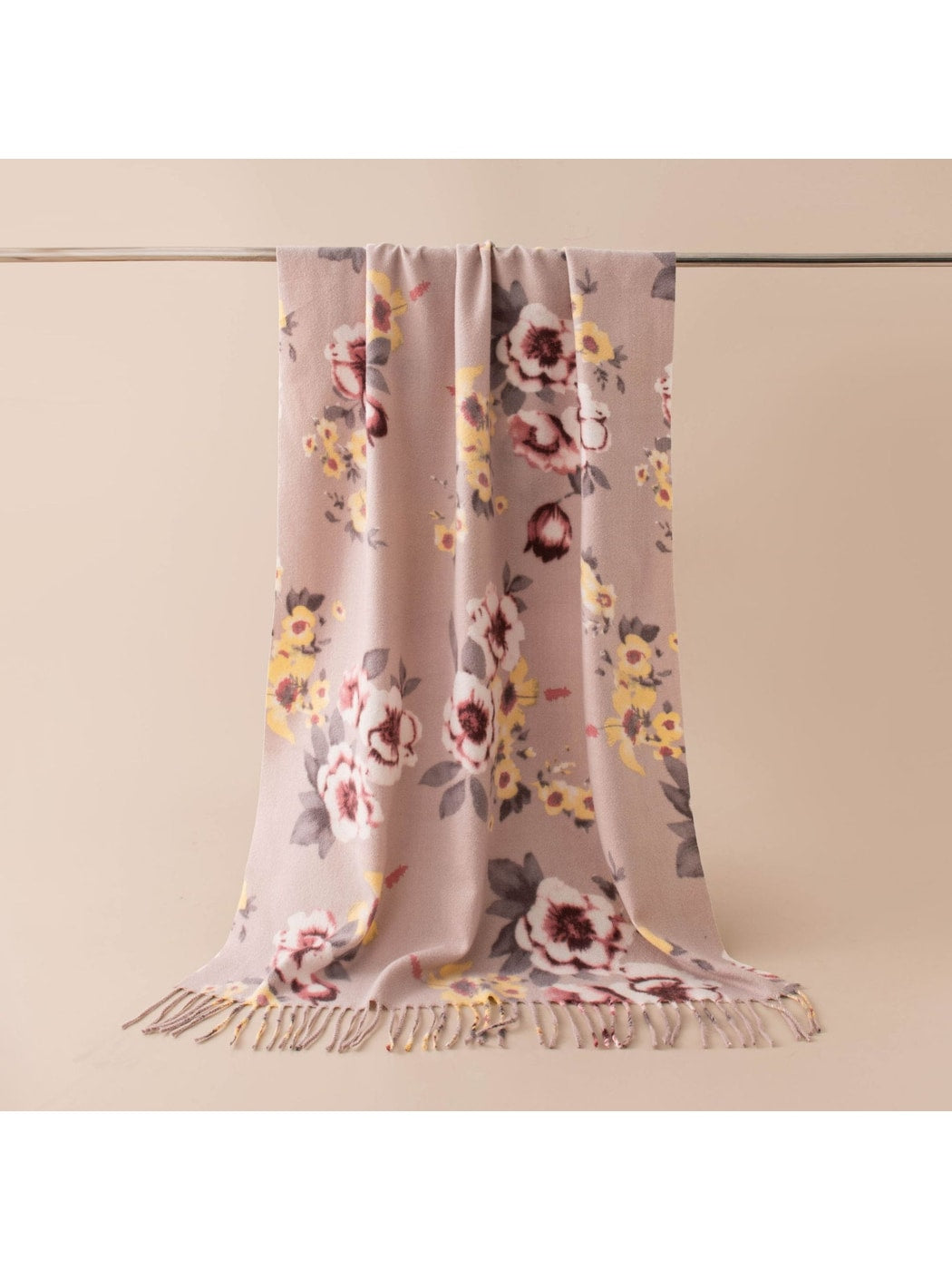 Scarvii - Floral Print Tassel Long Fashion Scarf