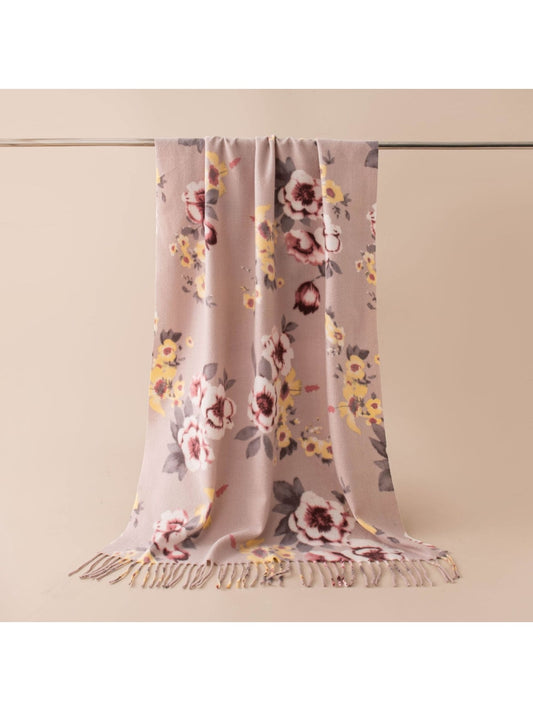 Scarvii - Floral Print Tassel Long Fashion Scarf