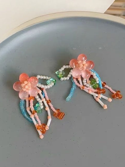 Earwish - Colorful Beaded Flower Earrings with Fringe