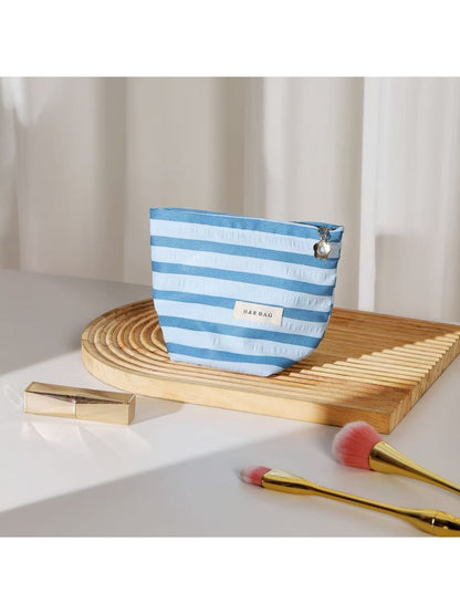 Cosbai - Striped Zipper Makeup Organizer Bag