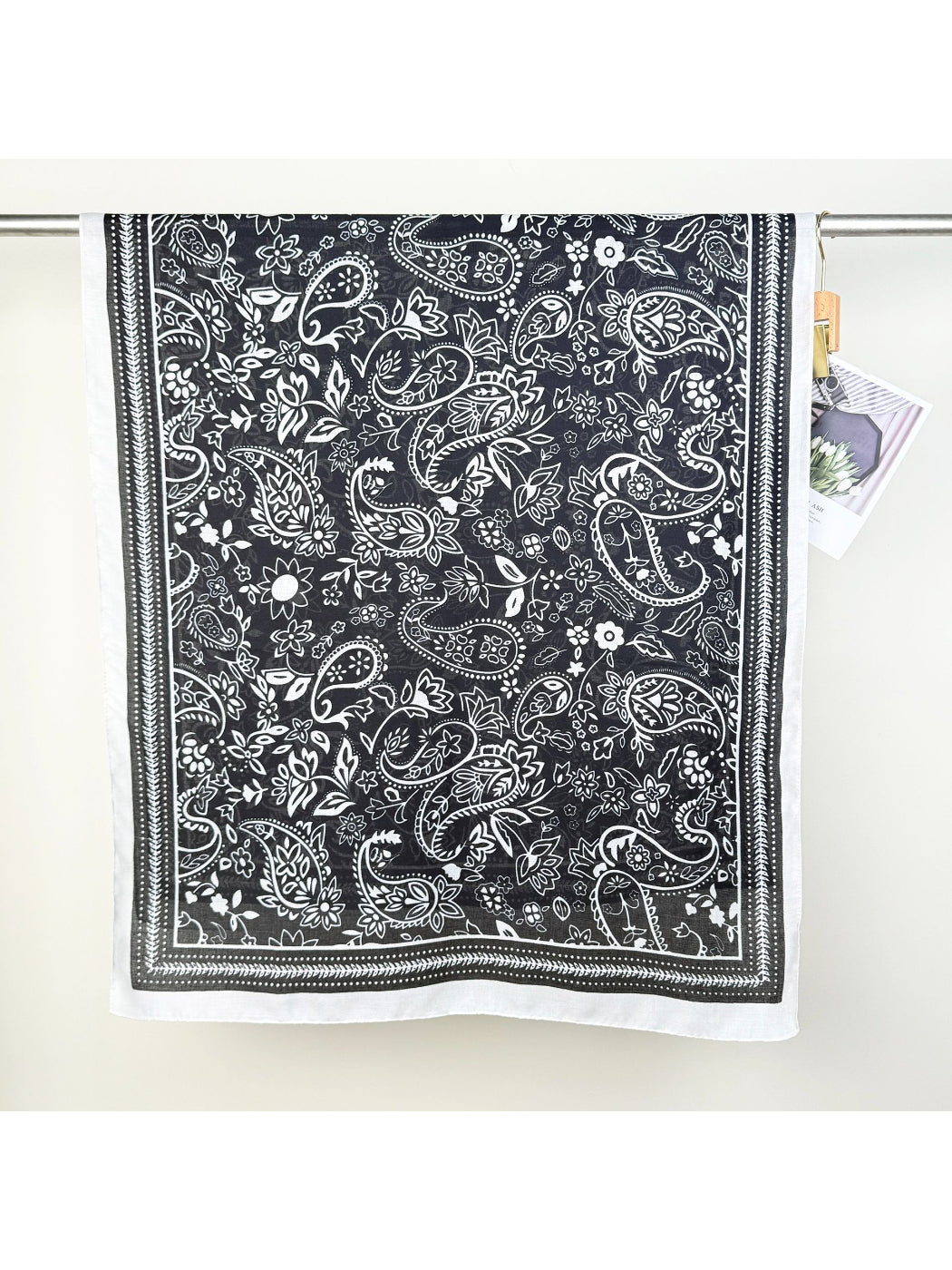 Close-up of Scarvii Western Paisley Wrap Scarf fabric texture and detailed paisley design