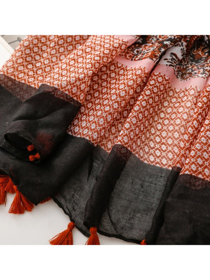 Scarvii - Contrast Panel Tassel Scarf