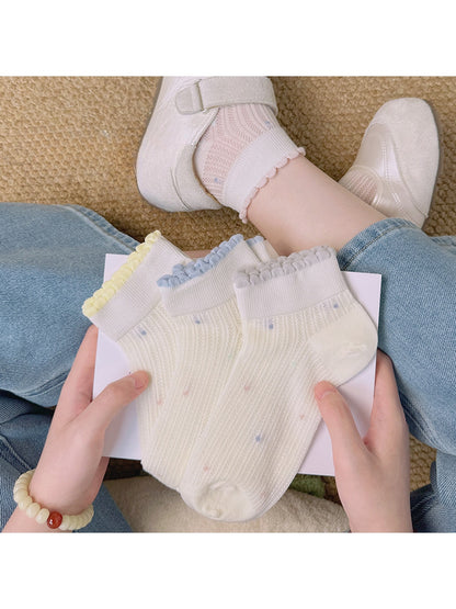 Rufia - Ribbed Dot Trim Women's Ankle Socks