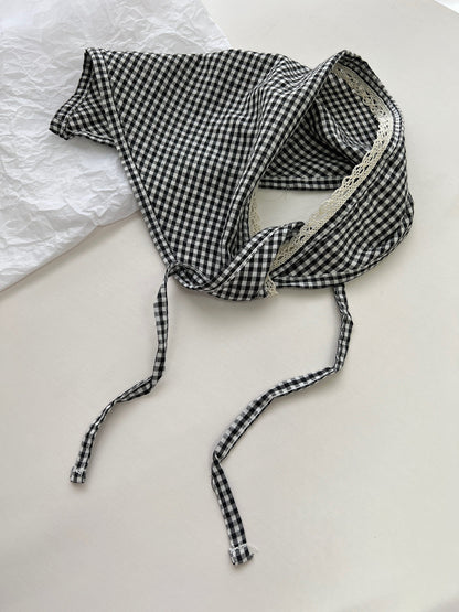 Scarvii Elegant Lace Trim Gingham Triangle Scarf product photo 5