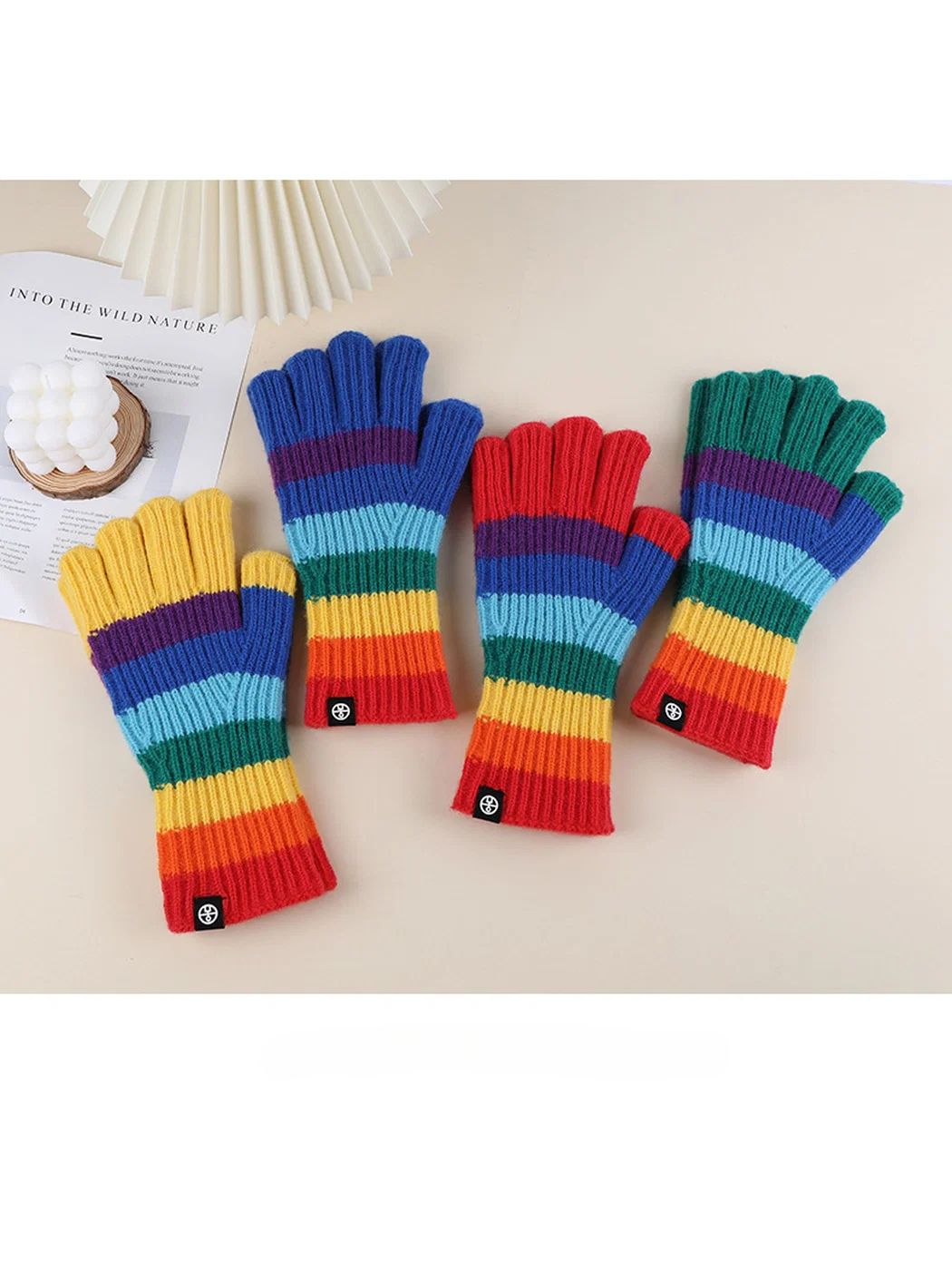 Gloving - Rainbow Striped Ribbed Knit Gloves