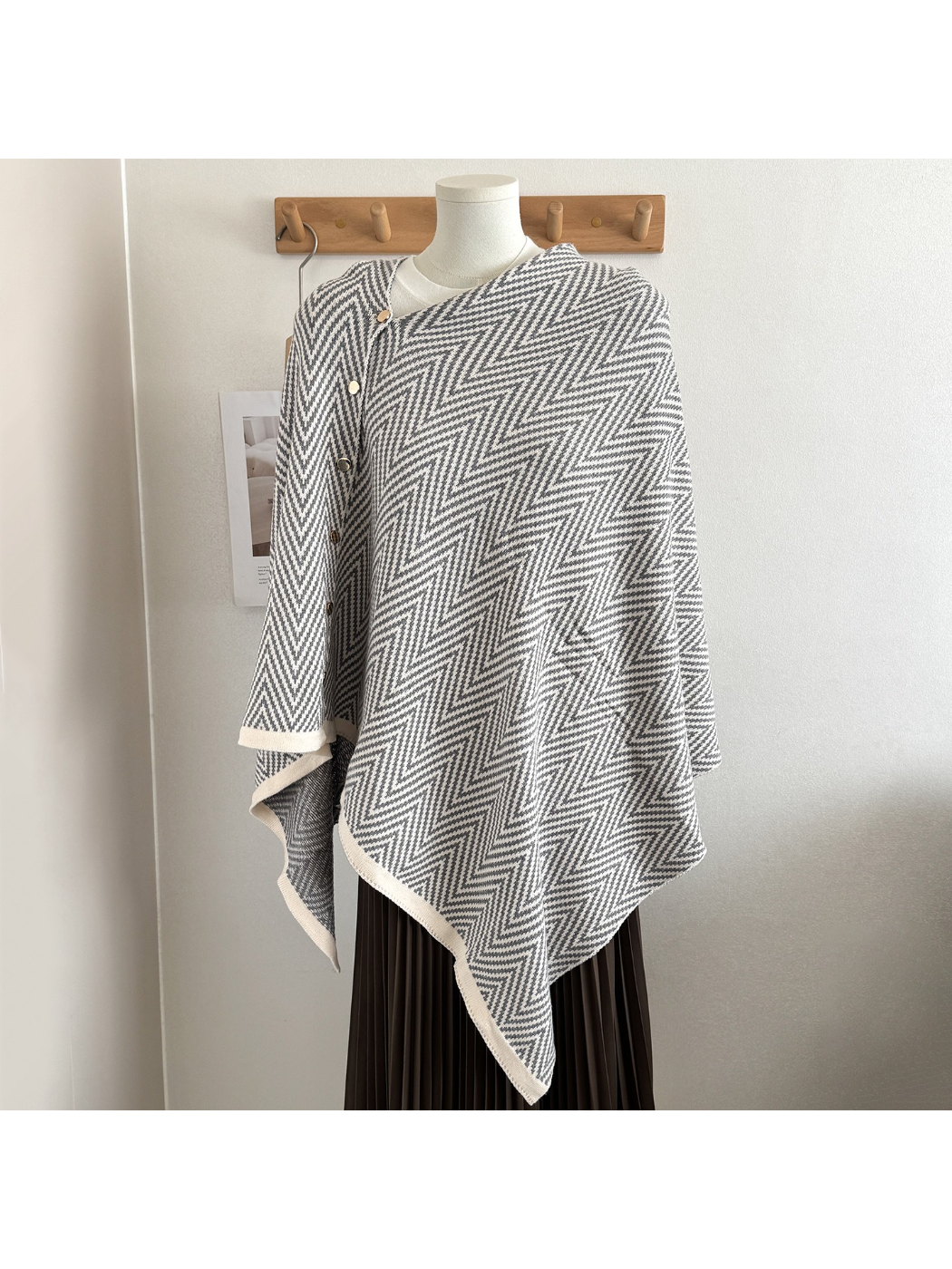 Scarvii - Herringbone Button Front Shawl Wrap