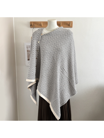 Scarvii - Herringbone Button Front Shawl Wrap