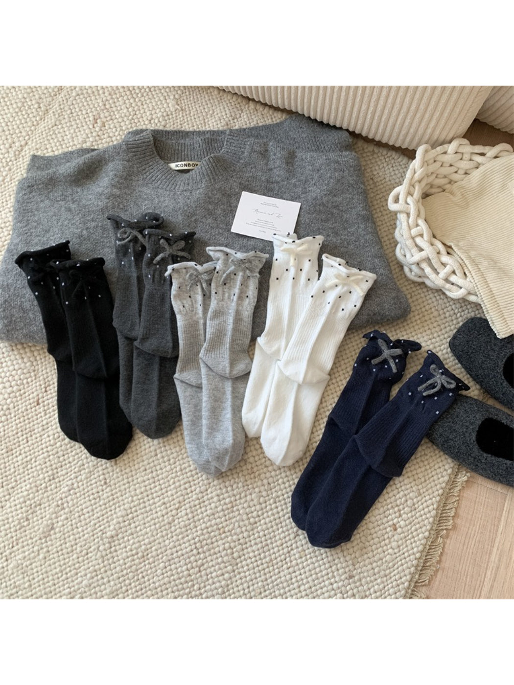 Rufia Ribbon Ruffle Dot Crew Socks product image