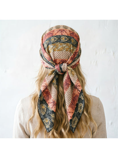 Scarvii - Decorative Floral Print Square Scarf