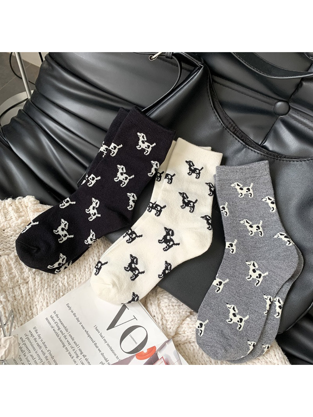 Rufia - Playful Dog Motif Crew Socks