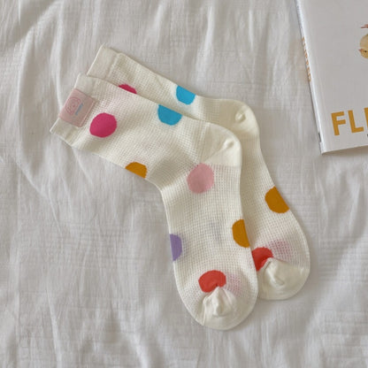 Rufia - Colorful Polka Dot Striped Mesh Crew Socks