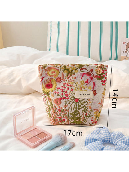 Cosbai Garden Print Cosmetic Pouch lying flat showing full garden floral pattern