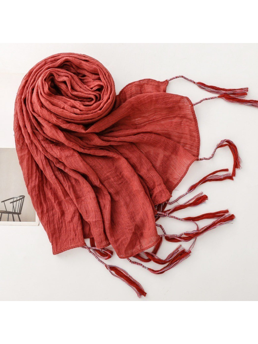 Scarvii - Light Crinkled Texture Tassel Edge Scarf