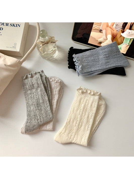 Rufia - Mesh Lace Ruffle Cuff Crew Socks