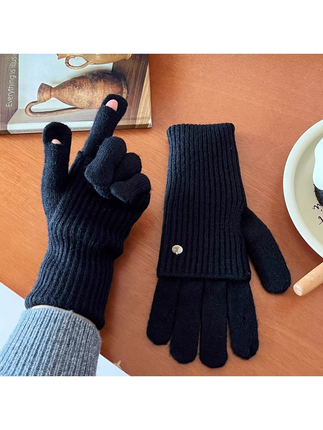 Gloving - Women's Layered Ribbed Knit Winter Gloves