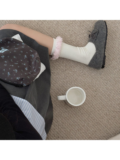 Rufia - Cute Plush Lace Trim Mid-Calf Socks