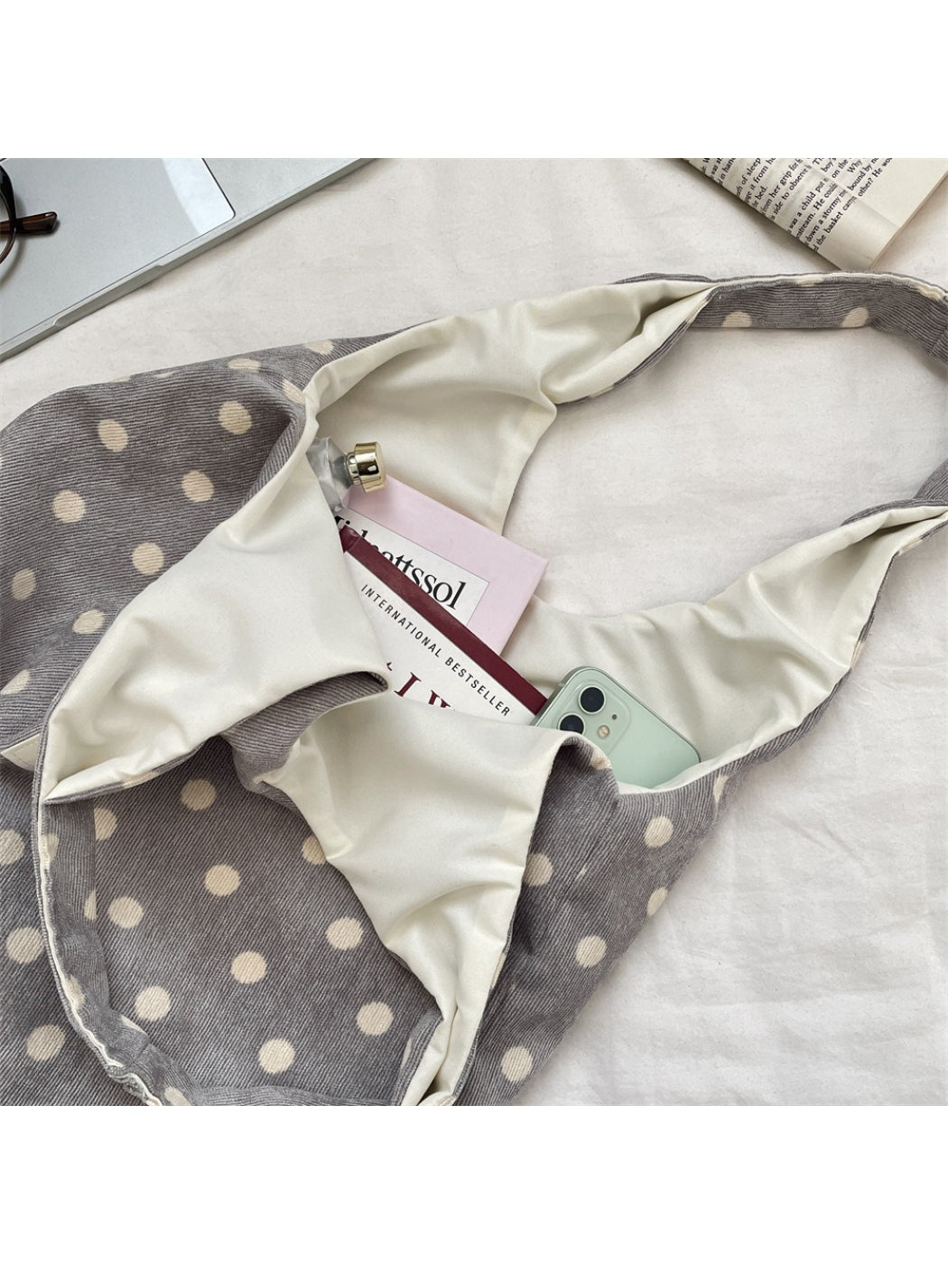 Cosbai - Polka Dot Soft Shoulder Tote Bag
