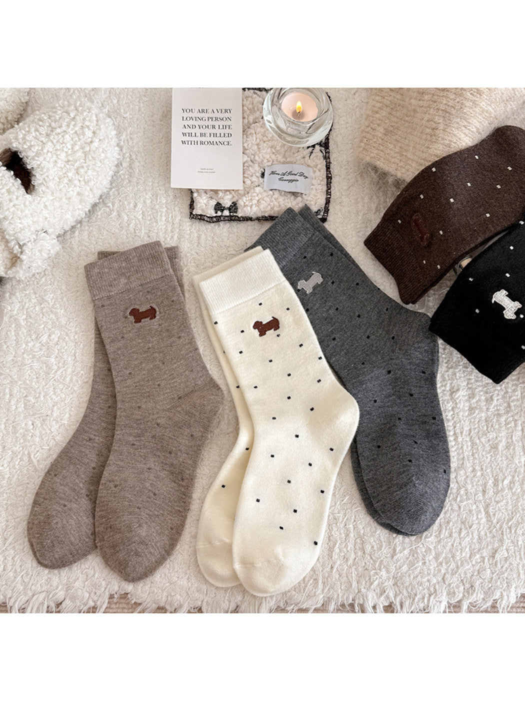 Rufia - Polka Dot Bear Crew Socks