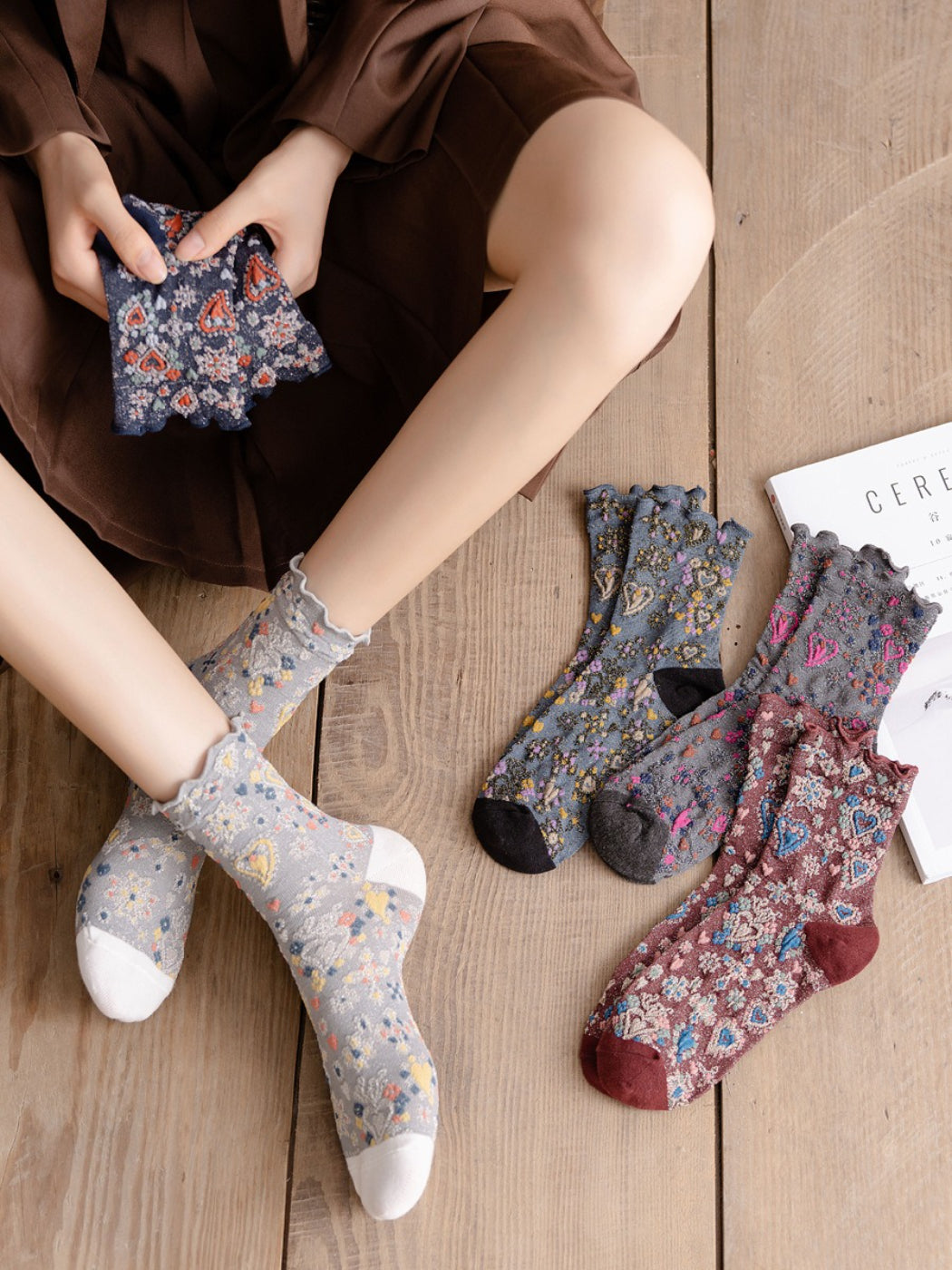 Rufia - Sweetheart Embroidered Crew Socks