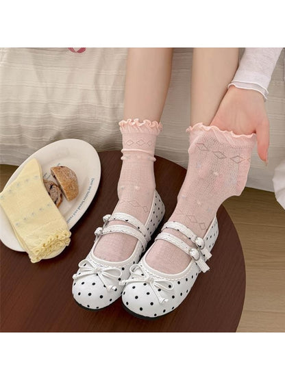 Rufia - Diamond Shaped Openwork Ruffle Crew Socks