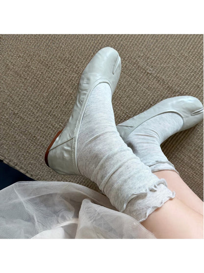 Rufia - Layered Ruffle Trim Solid Crew Socks