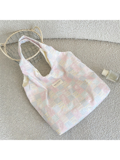 Cosbai pastel patchwork slouchy tote bag with soft fabric and multicolor panels