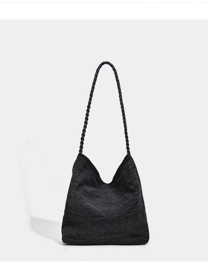 Cosbai - Black Single-shoulder Denim Bag with Sequin Decorations