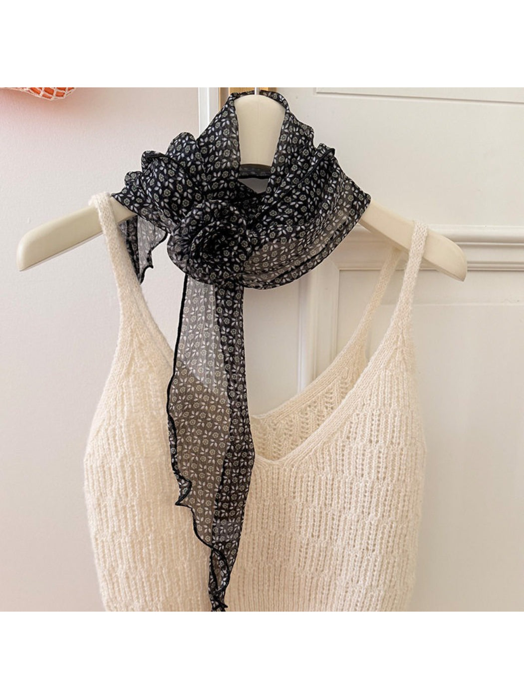Scarvii - Elegant Sheer Polka Dot Skinny Scarf