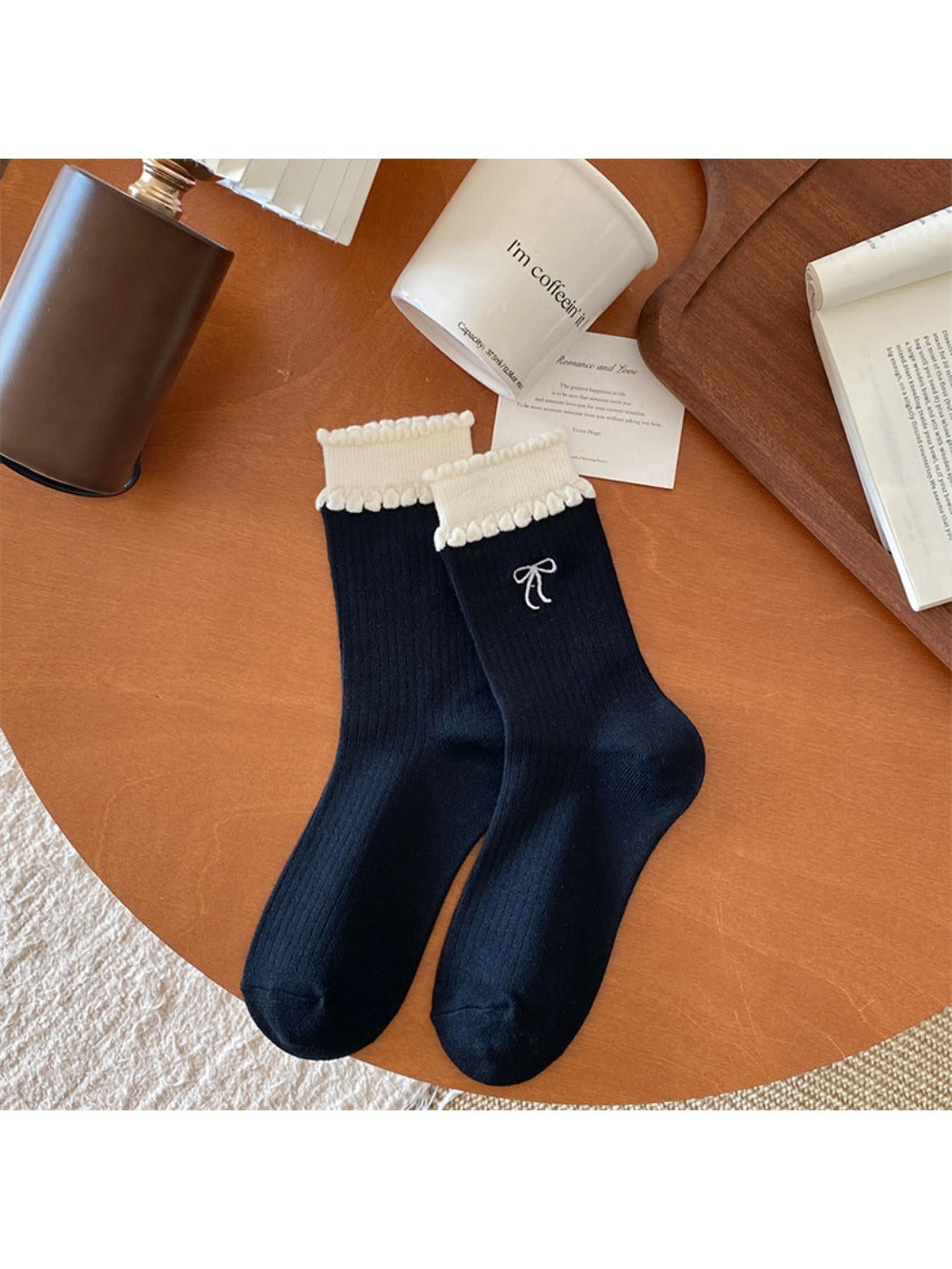 Rufia - Winter Mid-Calf Socks with Bow & Heart Print