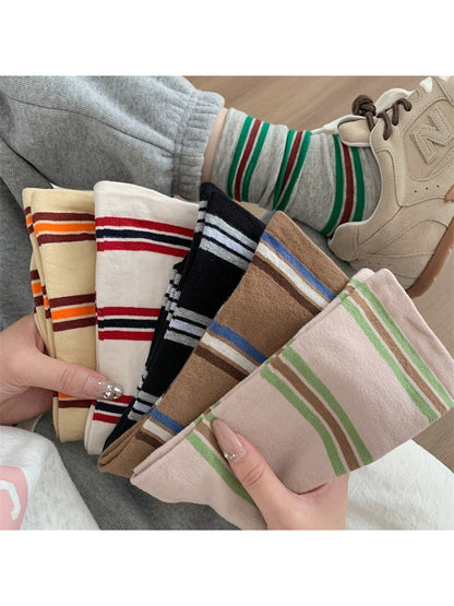 Rufia - Retro Color Stripe Mid Calf Socks
