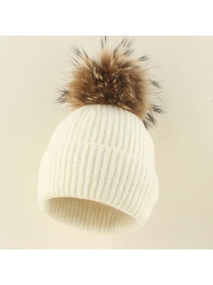 Haila - Brimless Ribbed Pom Pom Winter Knit Beanie