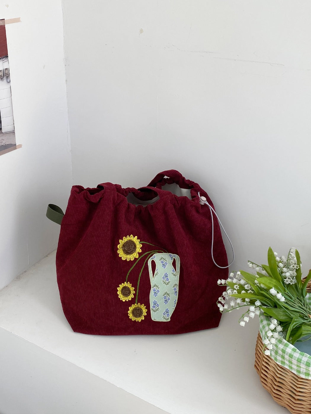 Cosbai - Sunflower Drawstring Tote Bag