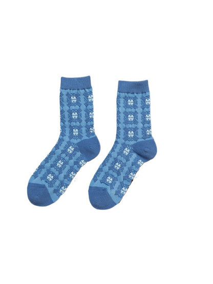 Rufia - Retro Blue Floral Mid-Calf Socks - Classic & Elegant