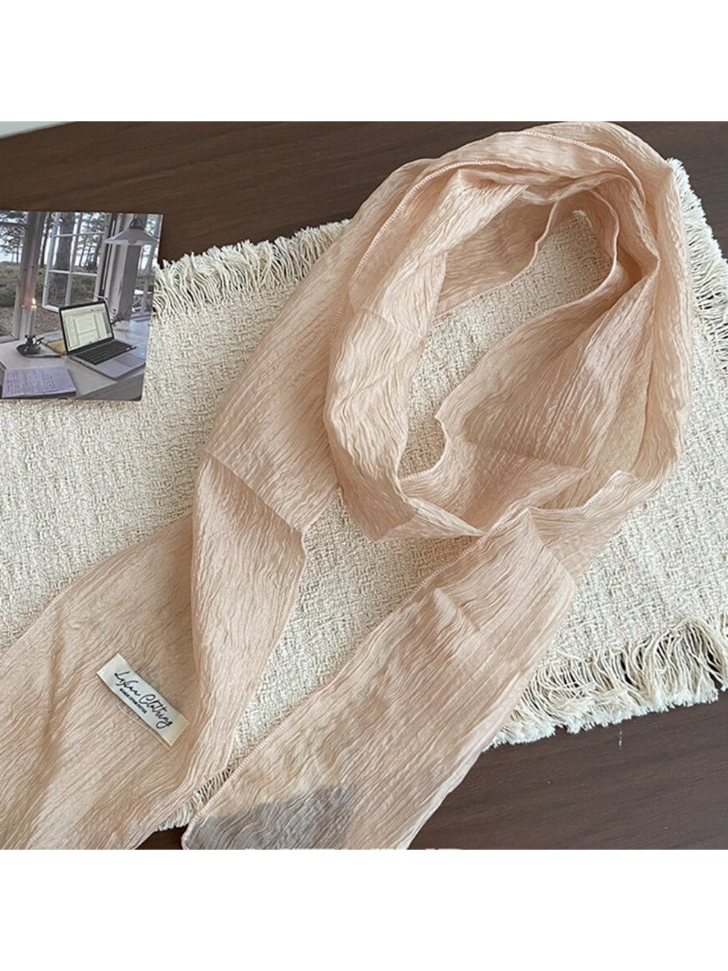 Scarvii lightweight pleated neck scarf packaged in a branded box with logo